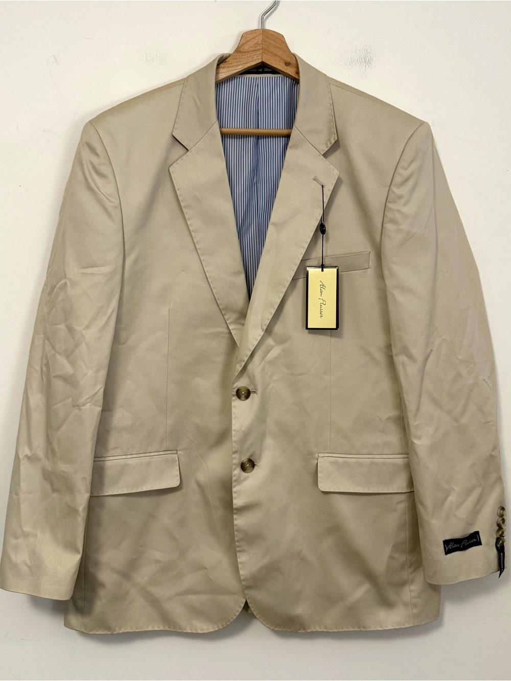 NWT Alan Flusser Modern Fit 2 Button 100% Cotton Sport Coat Blazer
